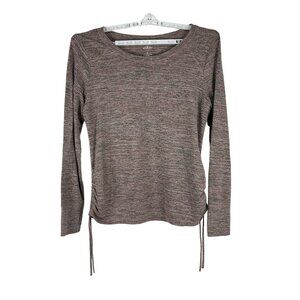 St Johns Bay Womens Active Knit Top Long Sleeves Side Cinch Hem XL Heather Brown